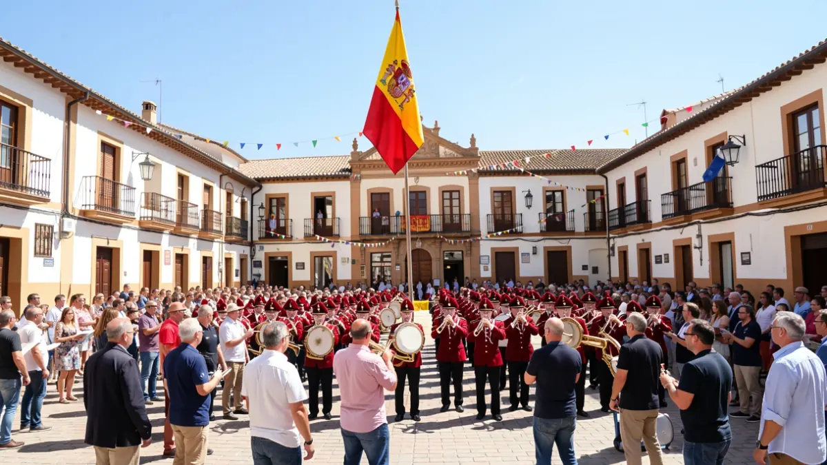 Generic image of the National Day celebration in a square in Andalucía.