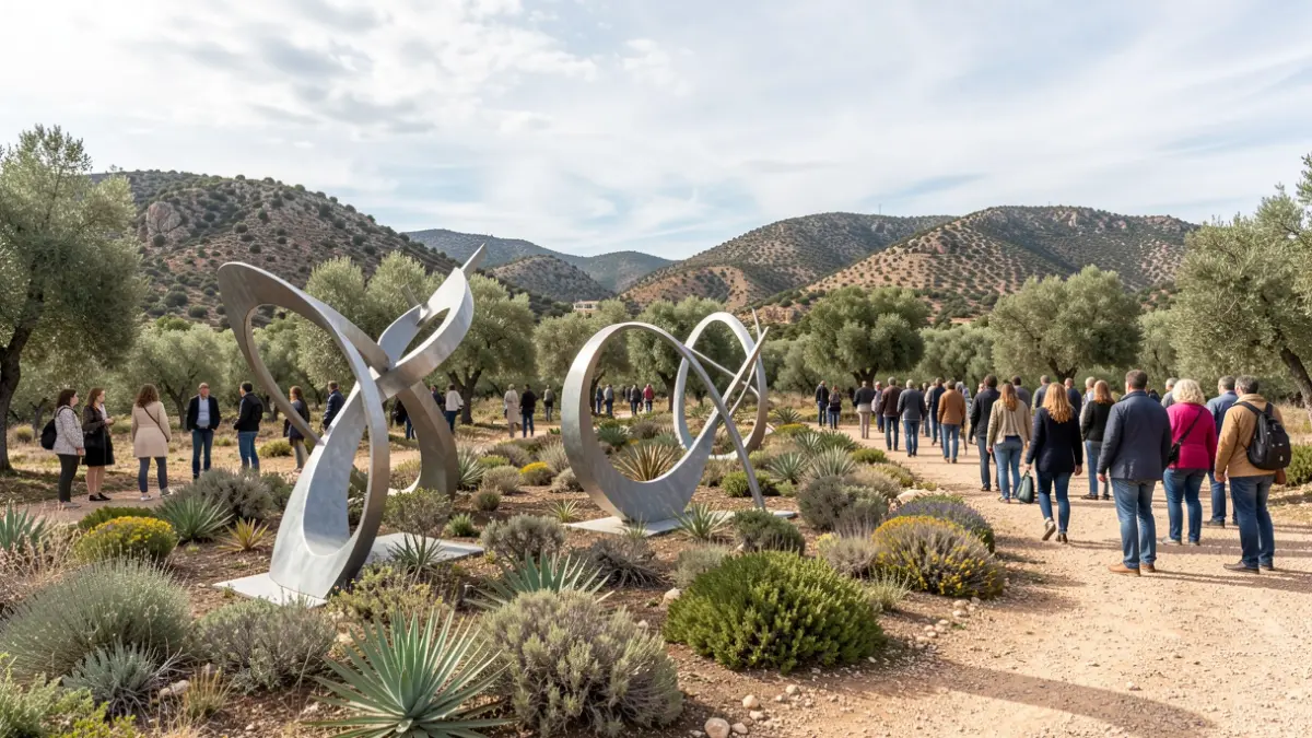 Imagen genérica de una instalación de arte contemporáneo en un entorno natural, con esculturas abstractas integradas en el paisaje.