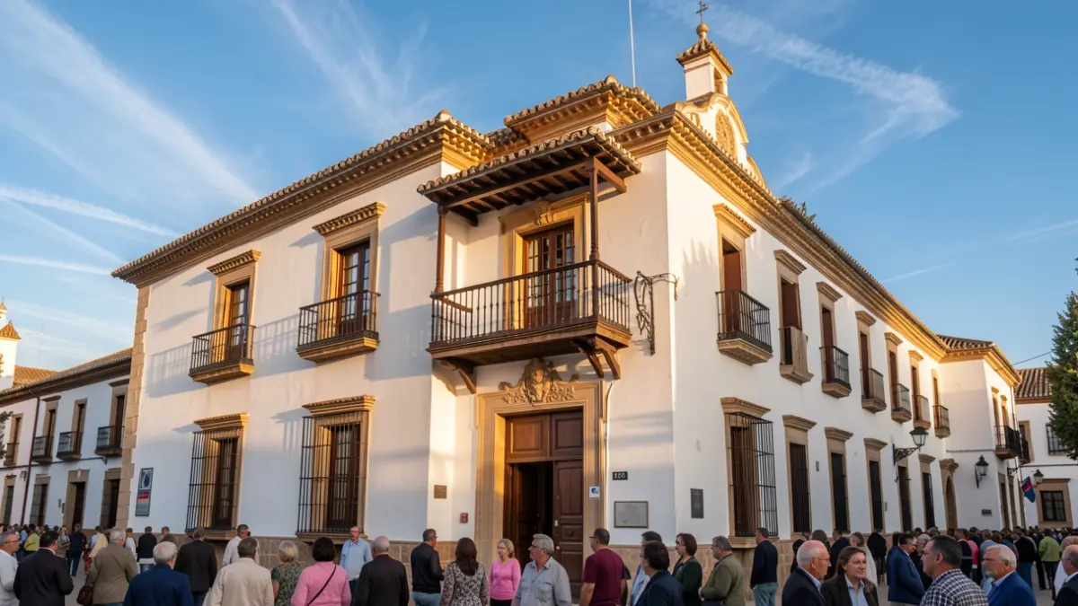 Fachada del Ayuntamiento de Bailén bajo el sol de la tarde.