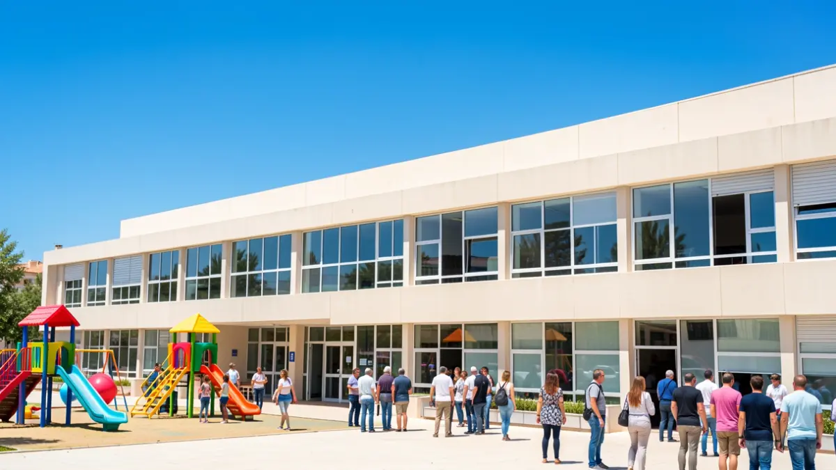 Facade of a public school in Casares Costa.