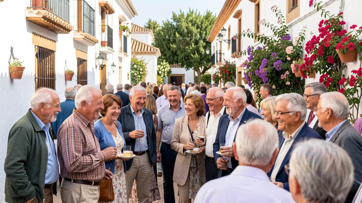 Generic image of elderly people interacting in a sunny environment in Andalucía.