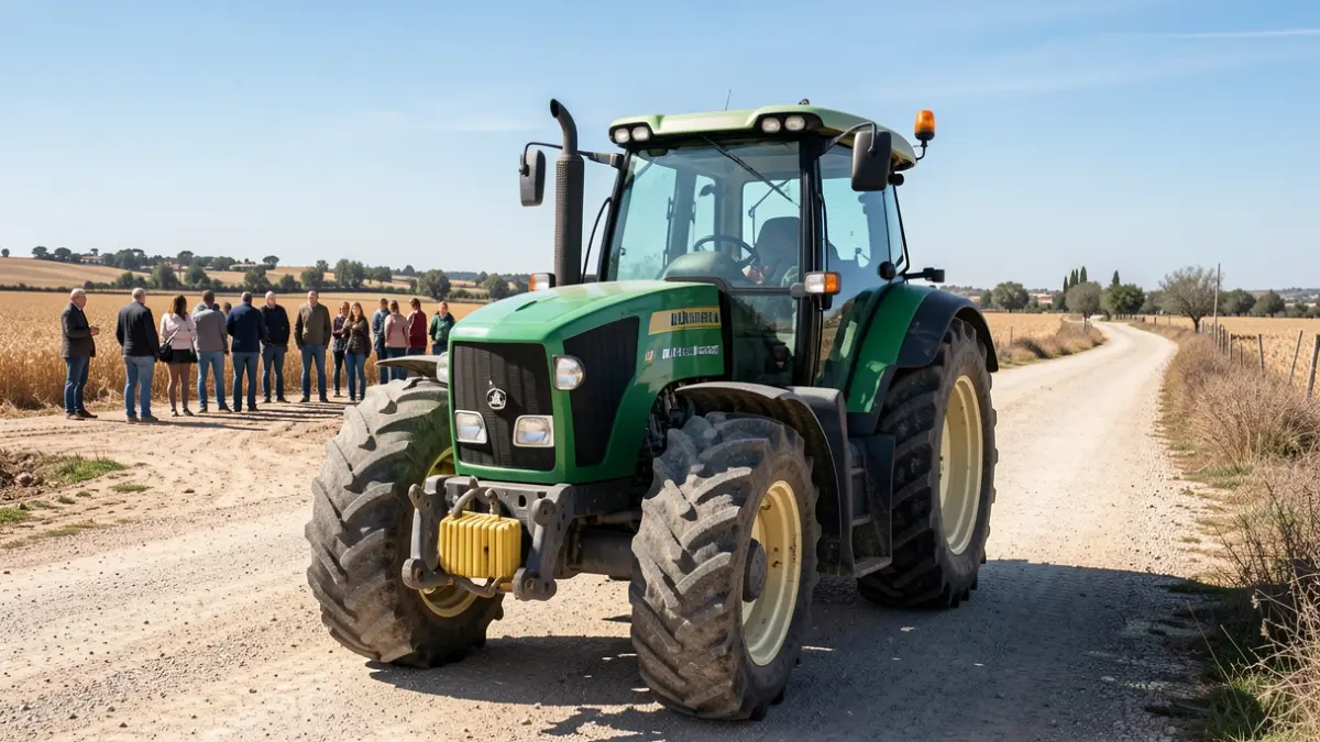 Imagen de un tractor municipal en un camino rural de Chipiona.