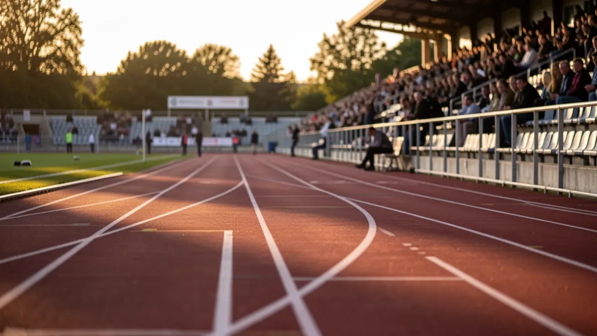 Generic image of an athletics track at sunset.