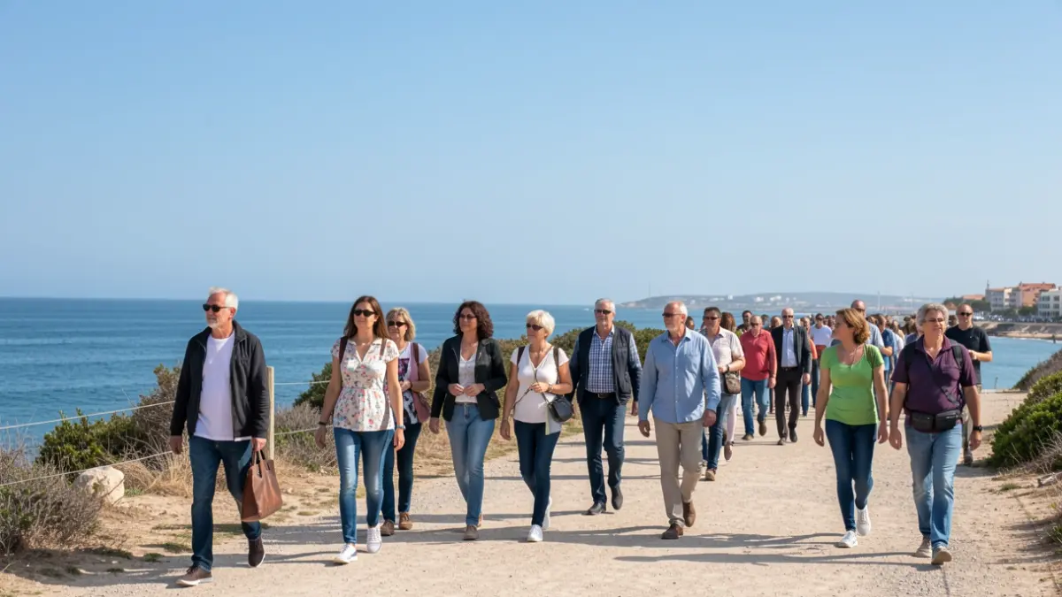 Imagen de personas caminando por la costa de Chipiona.