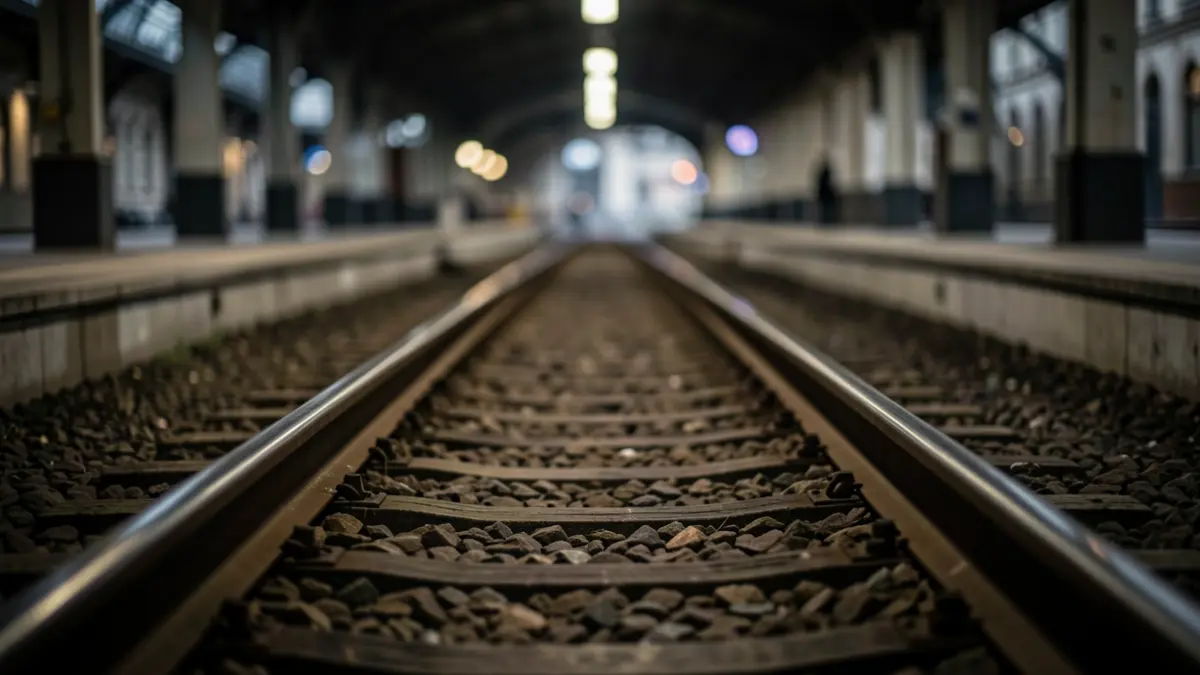 Imagen genérica de una vía de tren solitaria en una estación poco iluminada.
