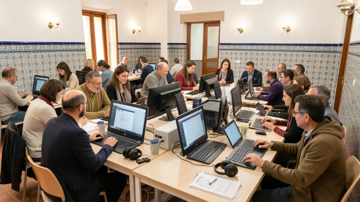 Generic image of a group of people participating in a digital training workshop in Andalusia.