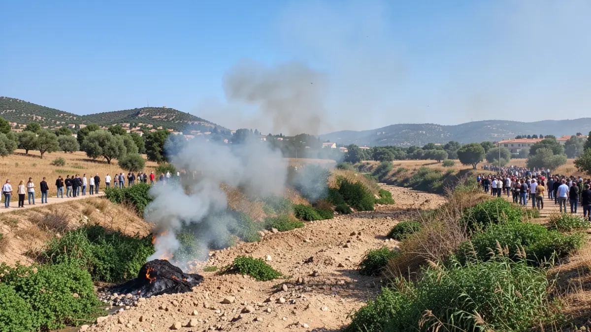 Generic image of a controlled burn in a riverside area with dry vegetation and rising smoke.