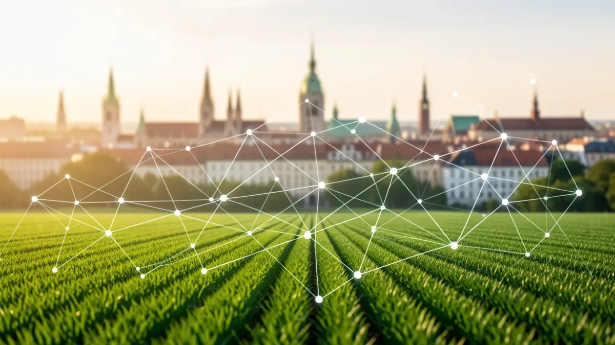 Representación abstracta de la colaboración europea en innovación agraria.