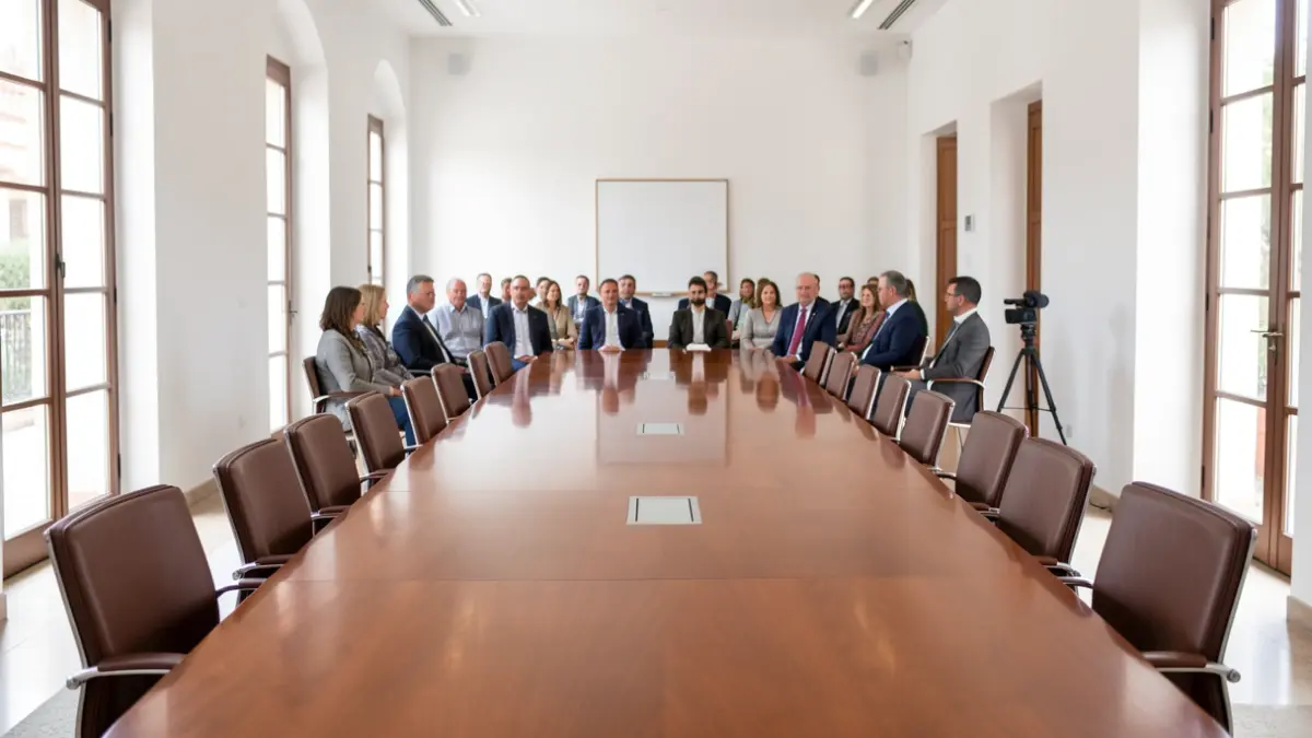 Generic image of an institutional meeting room with a table and chairs.