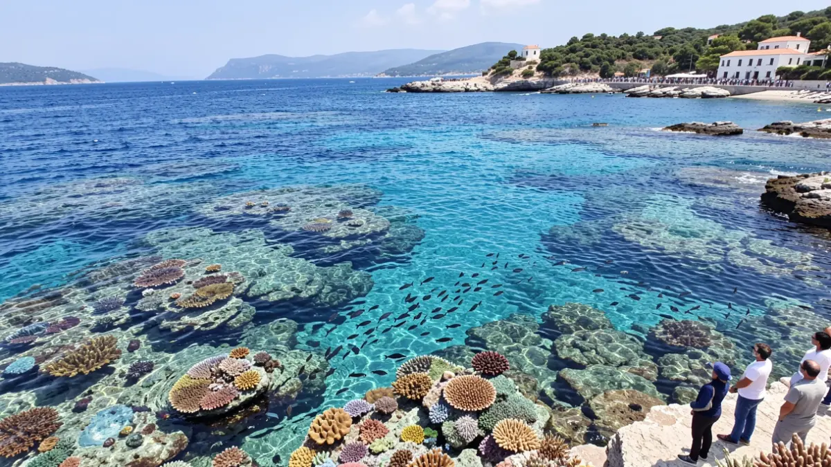 Image of the Mar de Alborán, highlighting its marine biodiversity with corals and fish.