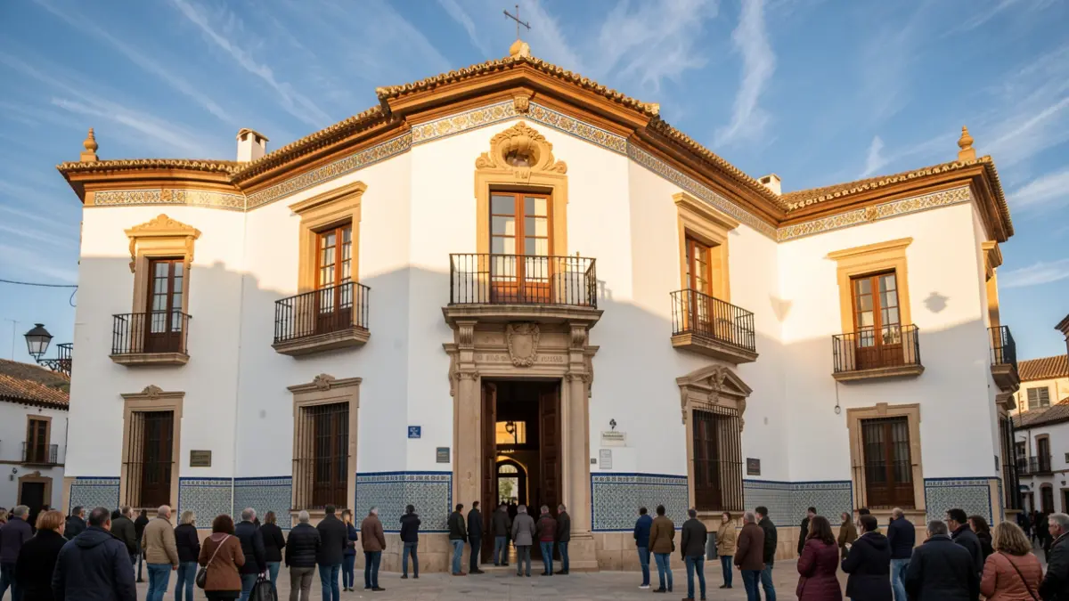 Generic image of the facade of a museum with traditional Andalusian architecture in the afternoon light.