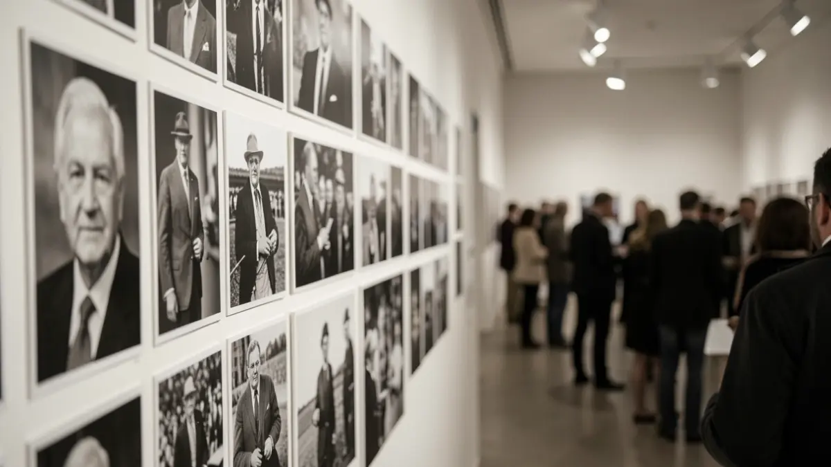 Imagen genérica de una selección de fotografías en blanco y negro de acontecimientos históricos y protagonistas de las últimas cinco décadas, expuestas en una sala moderna.