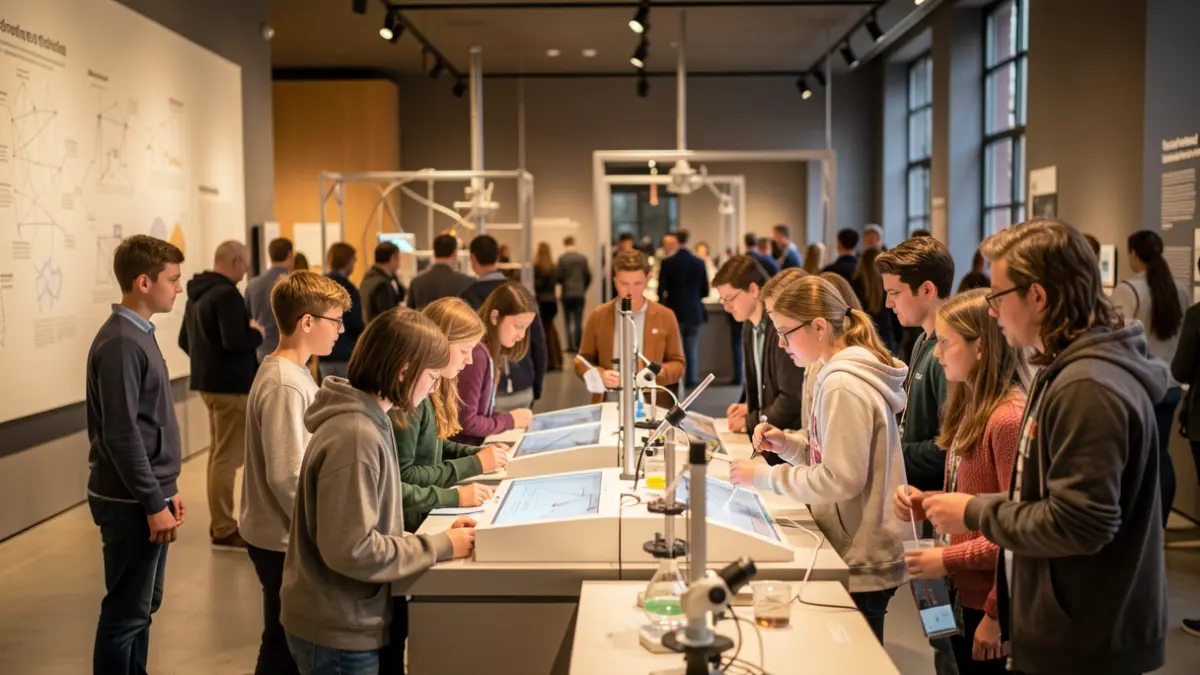Generic image of students and educators collaborating at a science festival.