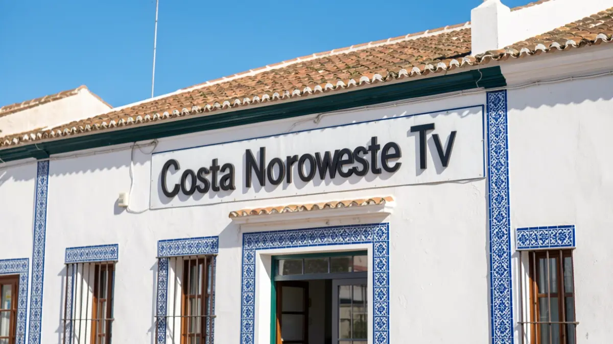 Imagen genérica de la fachada de una televisión pública local con el nombre de la cadena.