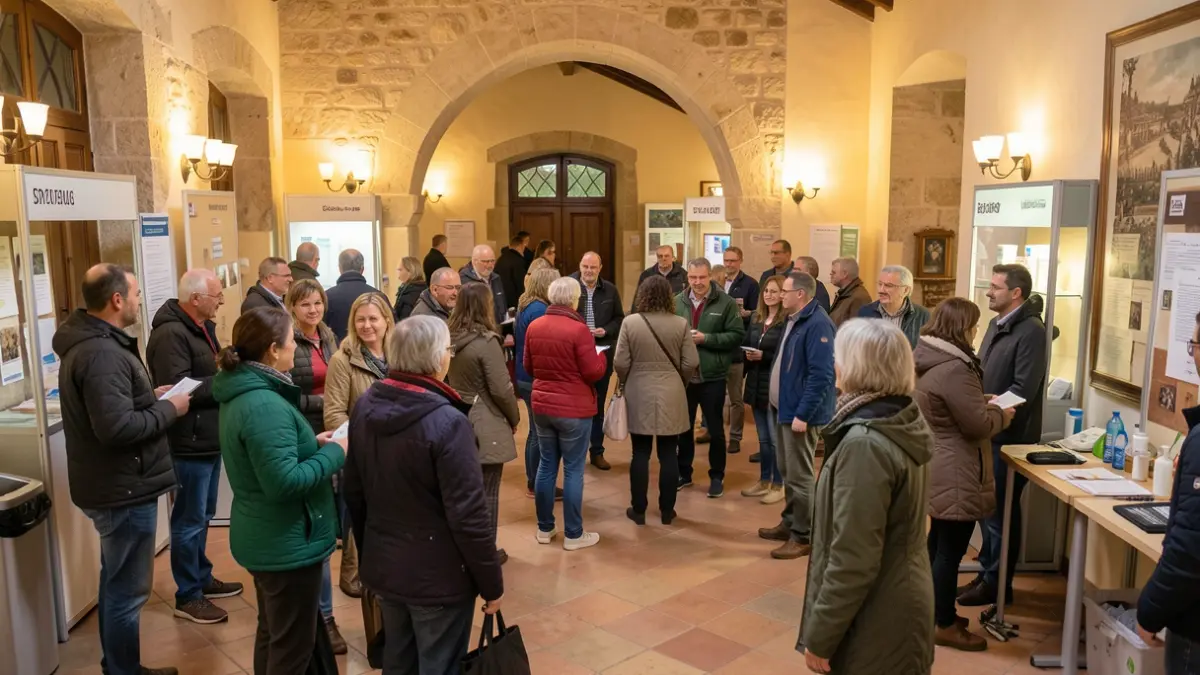 Generic image of a reception space for seasonal workers, featuring support elements and Mediterranean architecture.
