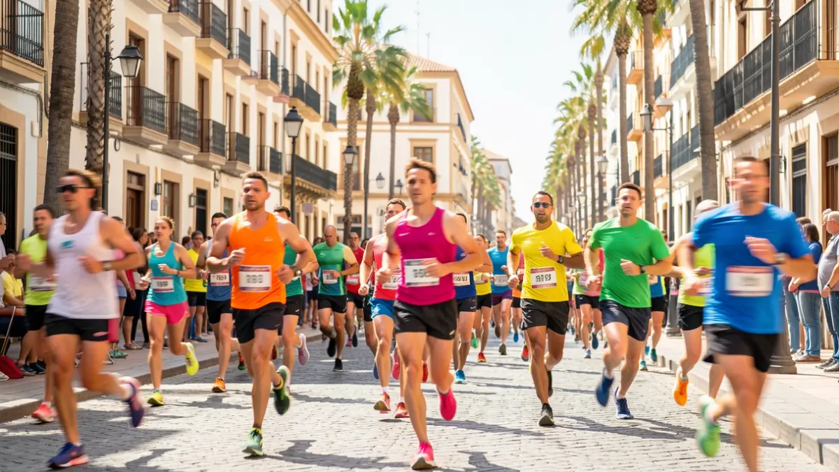 Imagen de una carrera urbana en Málaga con corredores en acción.