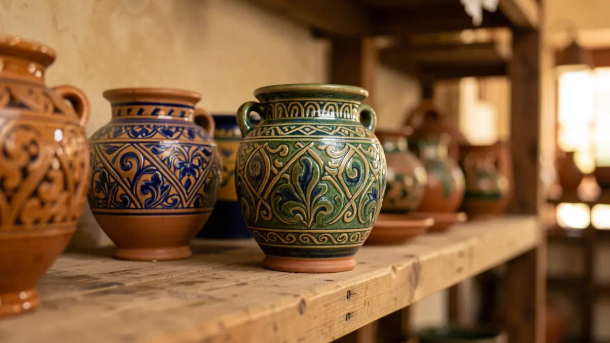 Generic image of artisanal ceramic pottery with glaze and enamel details.