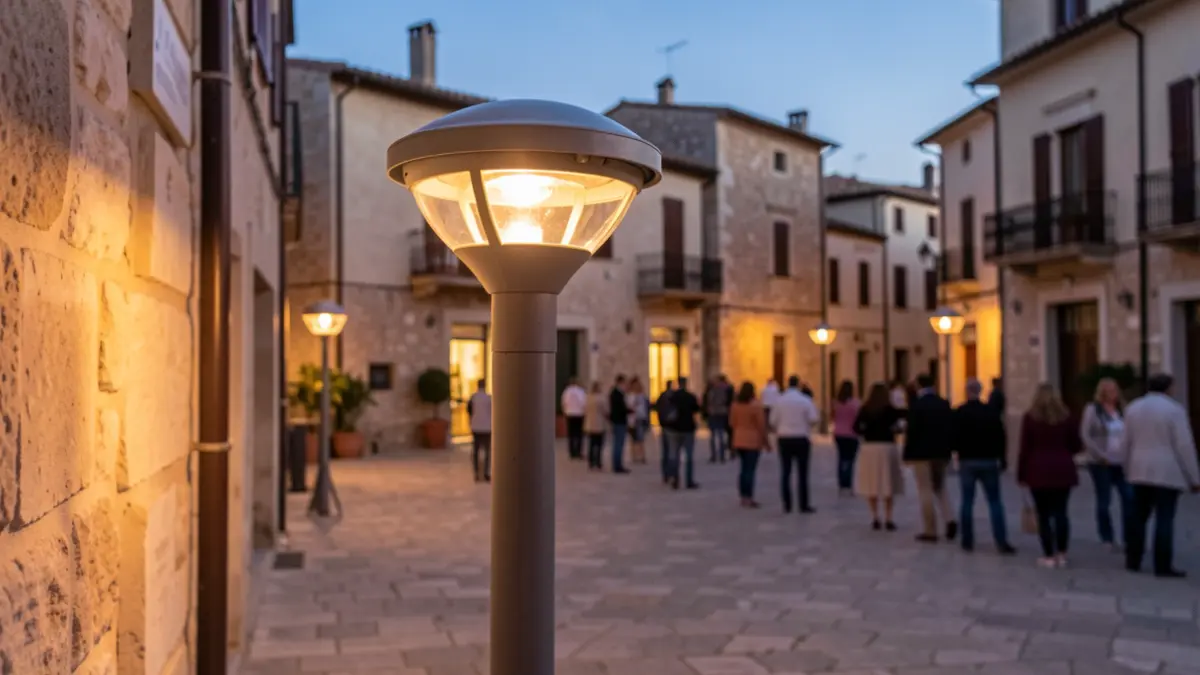 Imagen genérica de una calle con luminarias LED al atardecer.