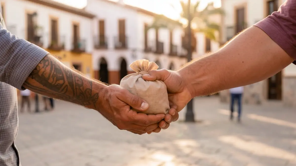 Generic image of hands offering help and resources in an Andalusian square.