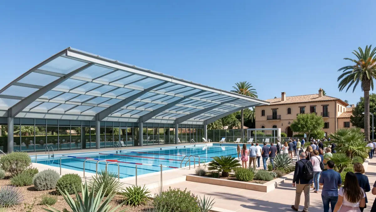Image of the municipal swimming pool in El Viso del Alcor with its new retractable roof.
