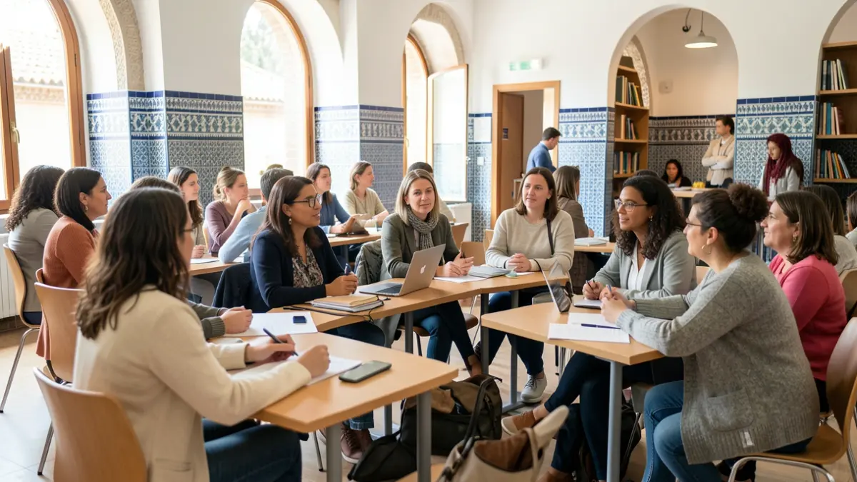 Image of women at a university event on education, sport, and research in Andalucía.