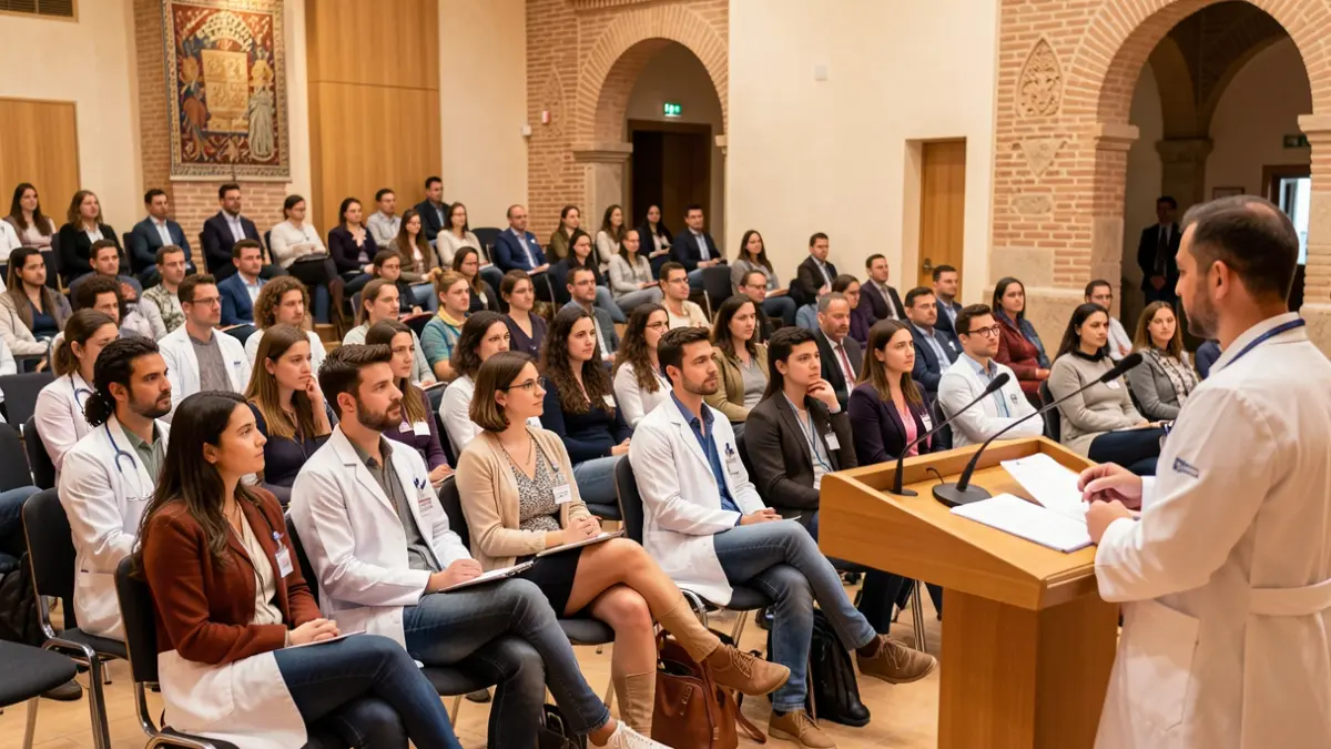 Generic image of a group of university students attending a conference in an auditorium.