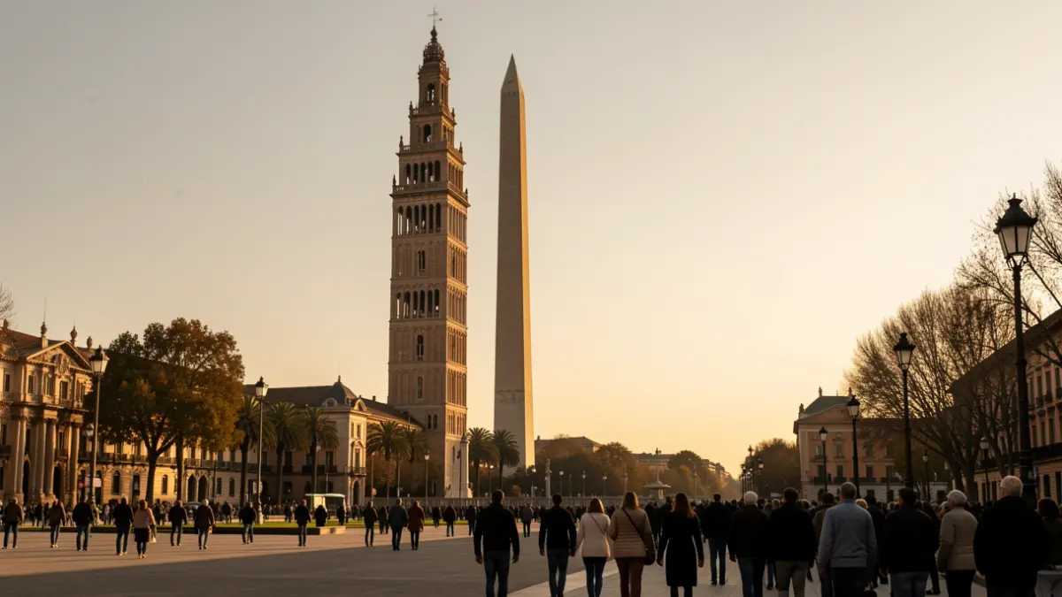 Symbolic image of the Giralda of Seville and the Washington Monument, representing Málaga's promotion in the United States.