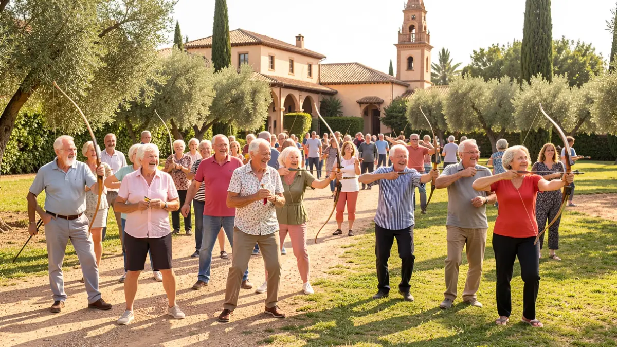 Personas mayores participando en actividades al aire libre en un entorno natural andaluz.