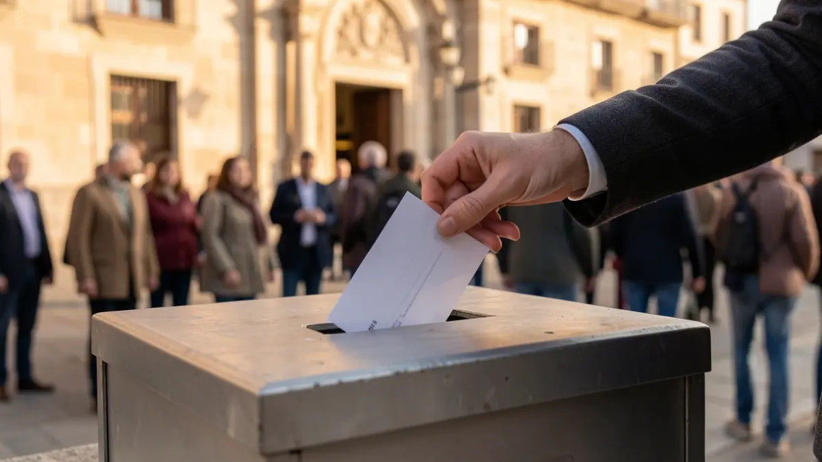 Imagen genérica de una urna electoral con un voto siendo depositado.