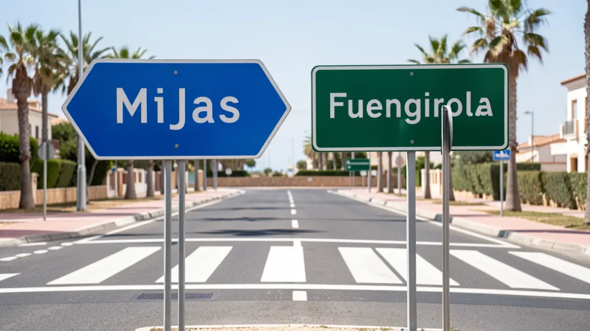 Shared road signage between the municipalities of Mijas and Fuengirola.
