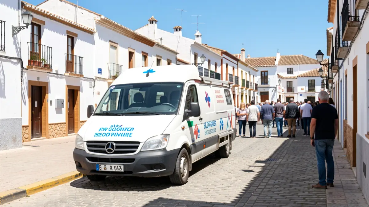Blood donation van in a street in Chipiona.