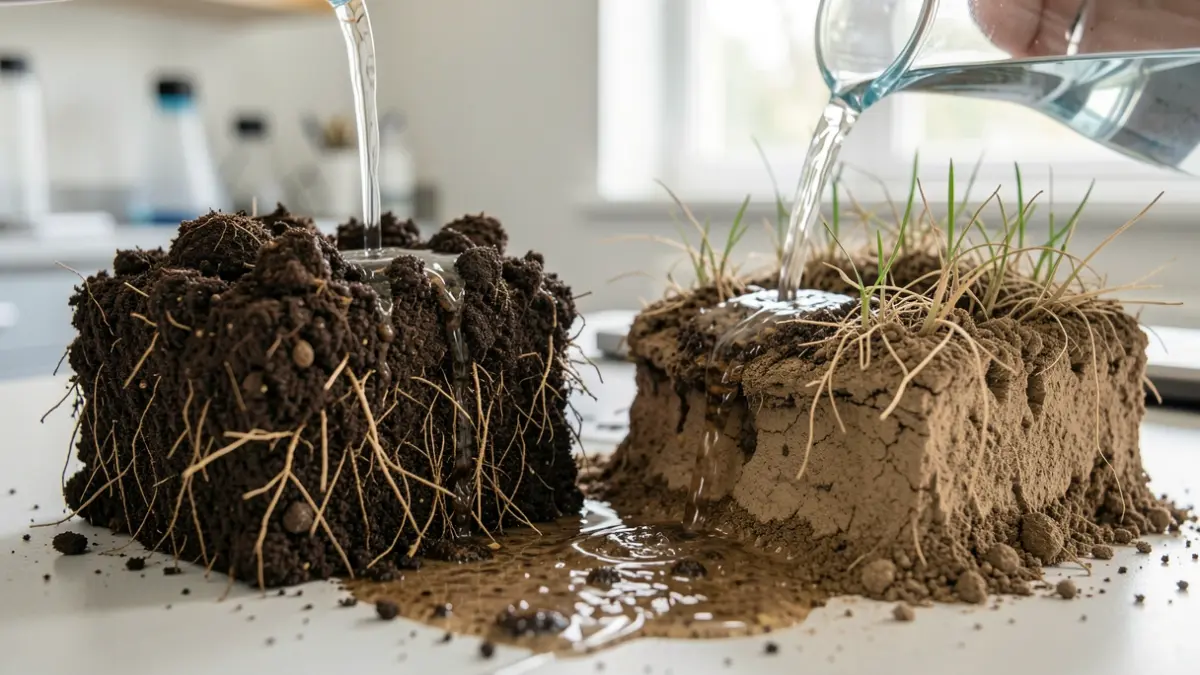 Demonstration of how regenerative agriculture improves water infiltration and reduces soil erosion.