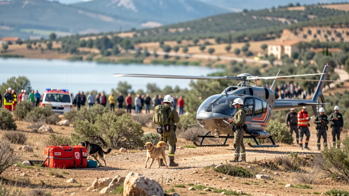 Simulacro de búsqueda y rescate en Guillena con unidades terrestres, caninas y aéreas.