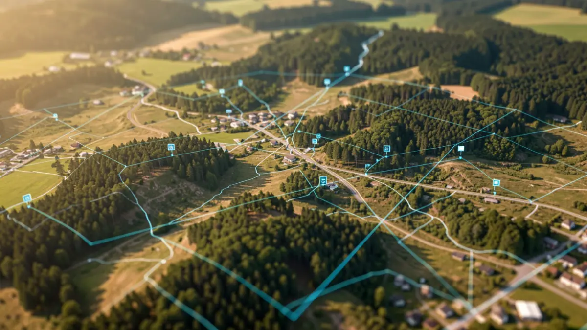 Imagen de análisis de terreno mediante teledetección con datos superpuestos.